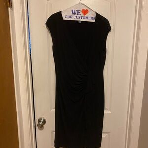 American Living Black Sheath Midi Dress V-Neck Cap Sleeve